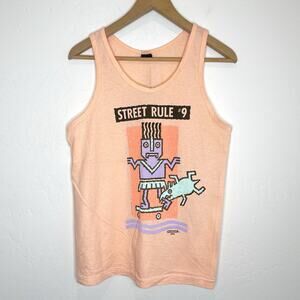 Vintage Kamikaze Skatewear Marquee 1988 Tank Top Mens Medium Peach USA Dog Rule